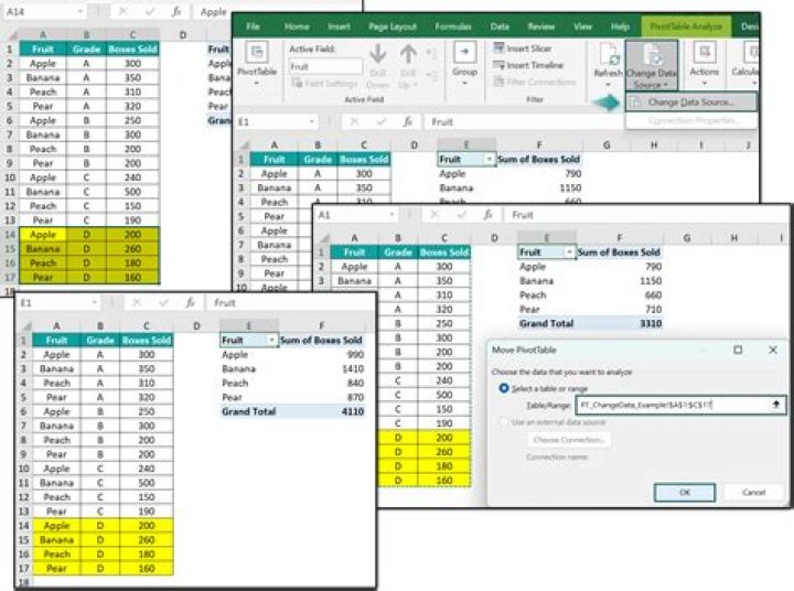 How do I change the range of a pivot table in Excel?