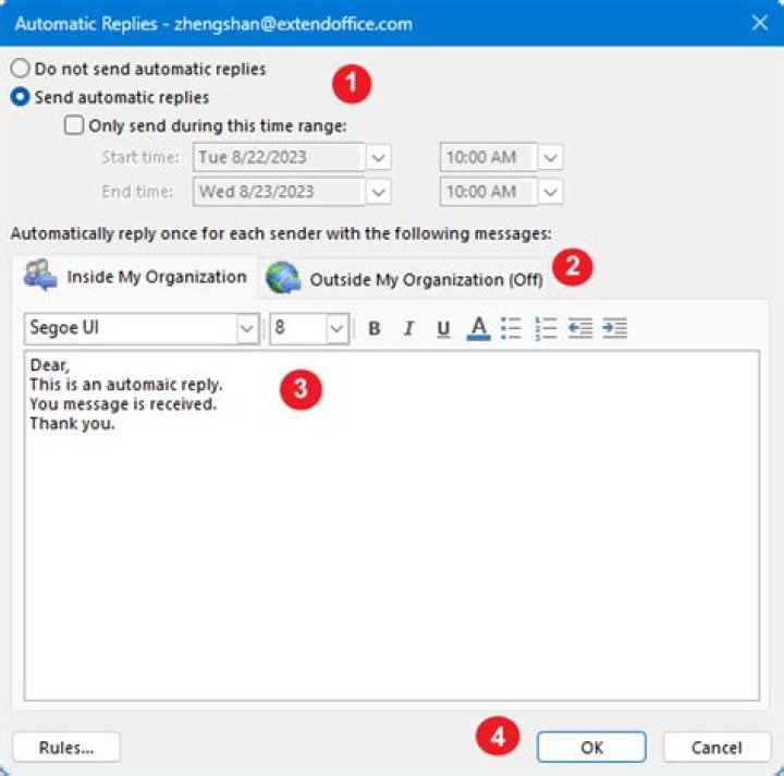 How do I set up an automatic reply in Thunderbird?