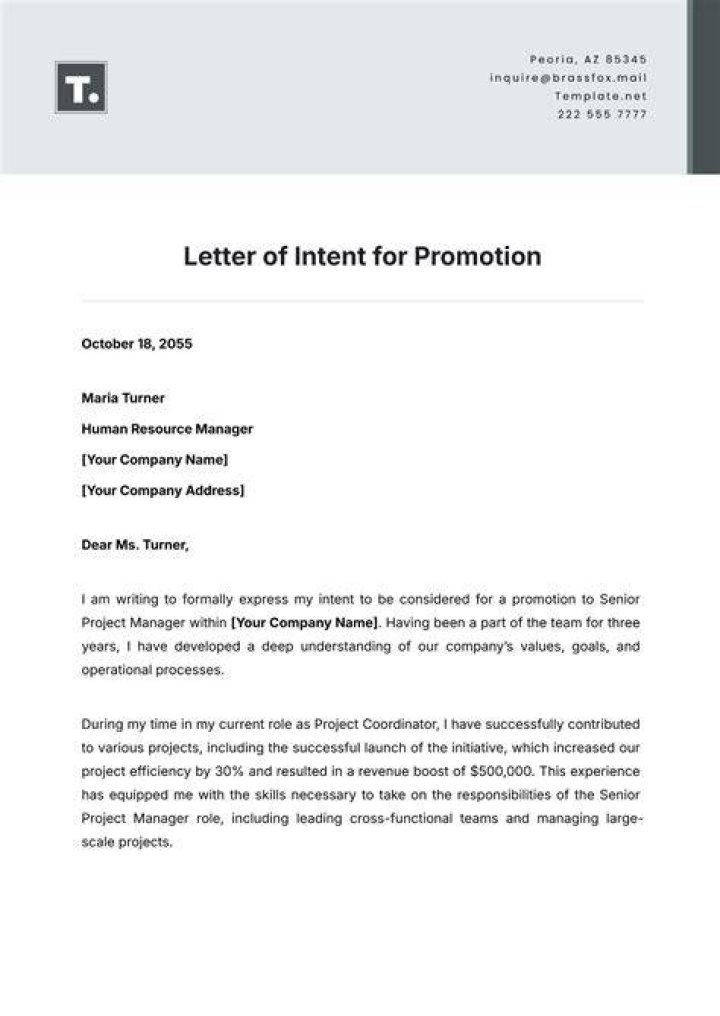 How do I write a letter of intent for a promotion?