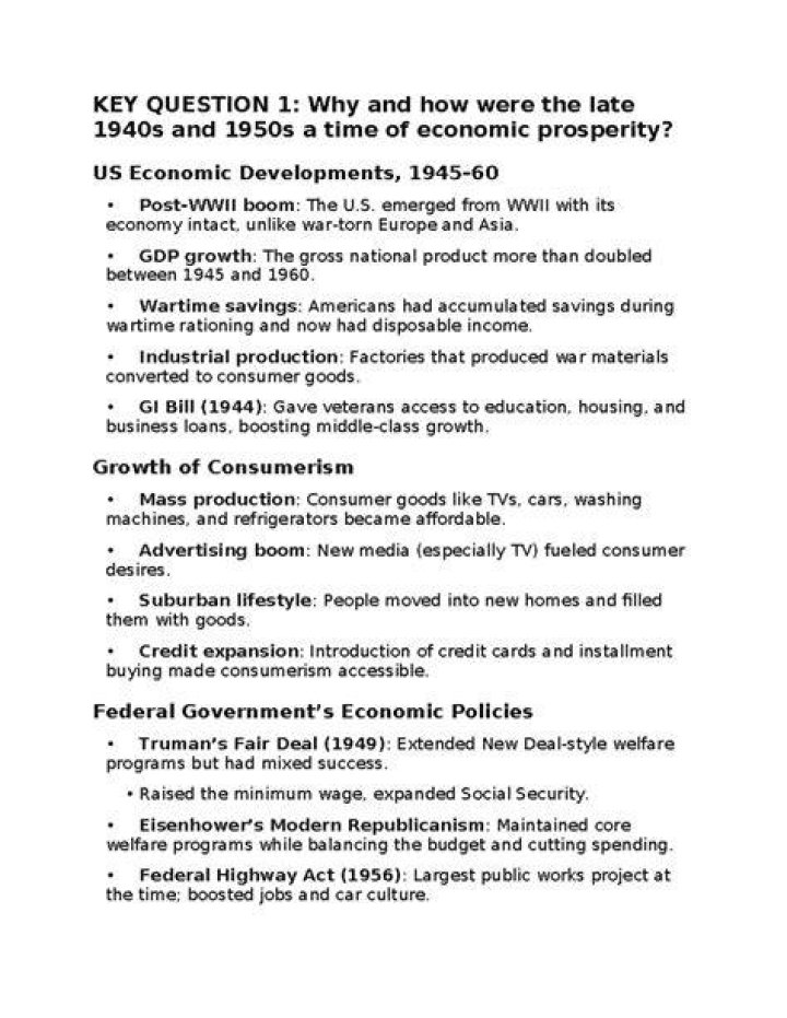 What caused economic prosperity in the 1950s quizlet?