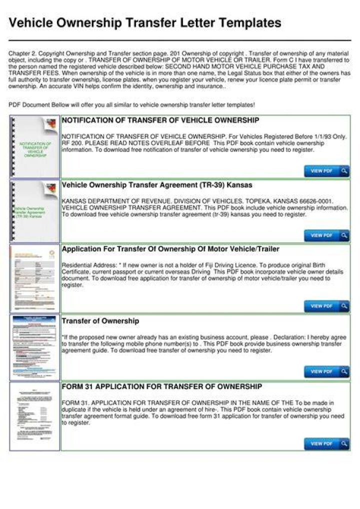 What documents are required to change ownership of vehicle?