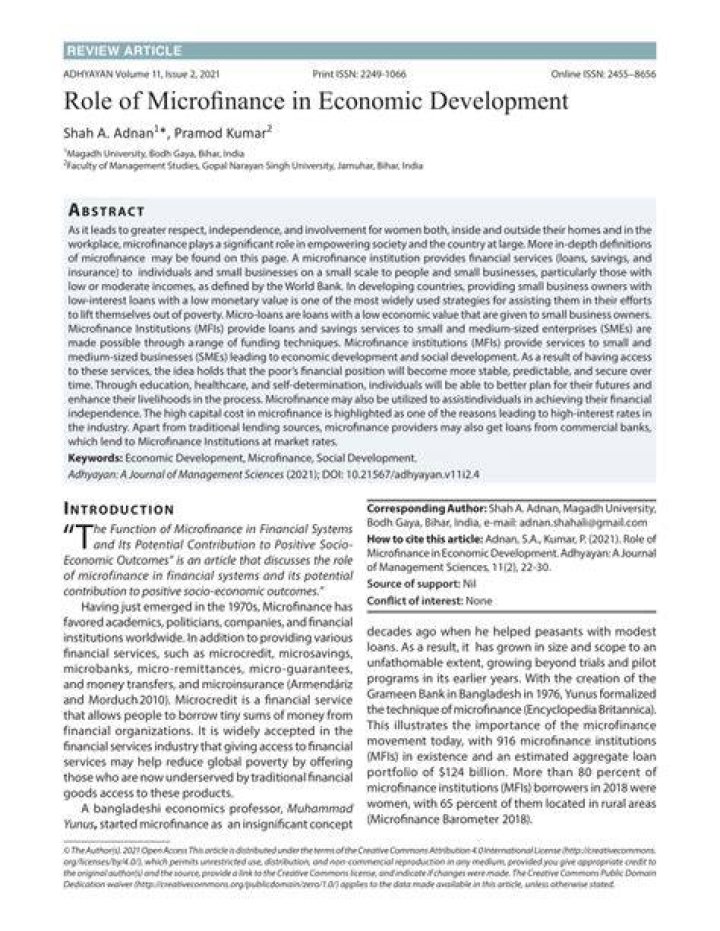 What is the role of microfinance in economic development?
