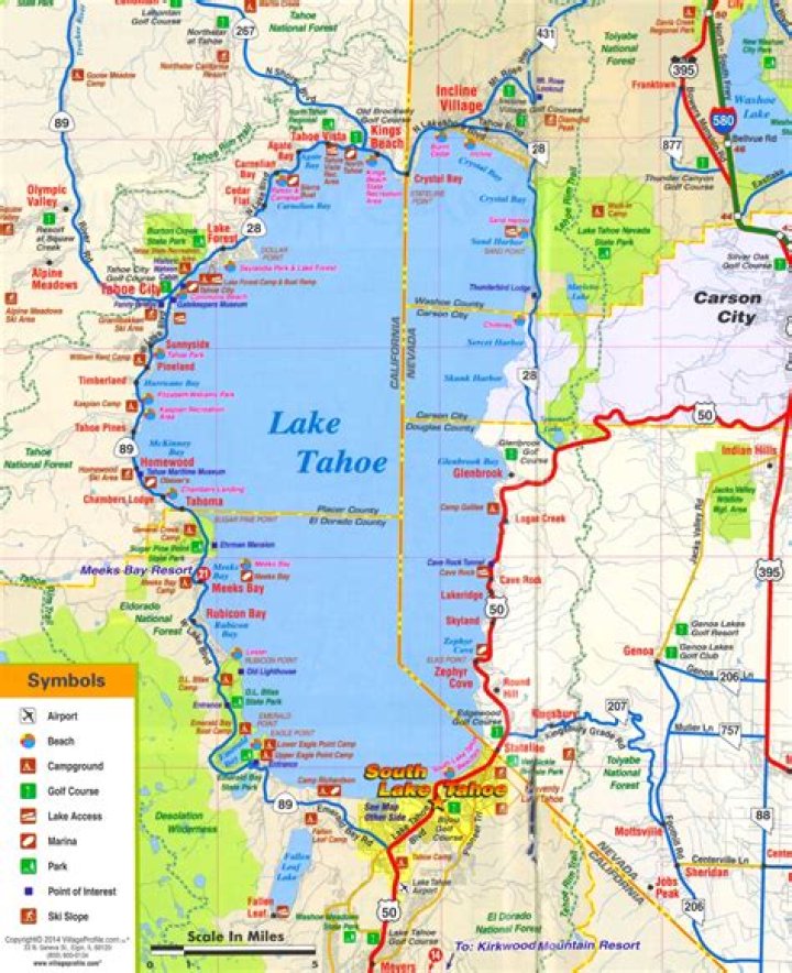 What towns are around Lake Tahoe?