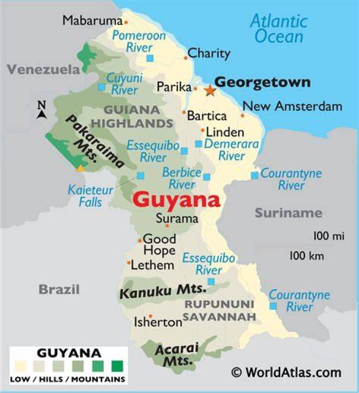 Where is Lethem located on the Guyana map?