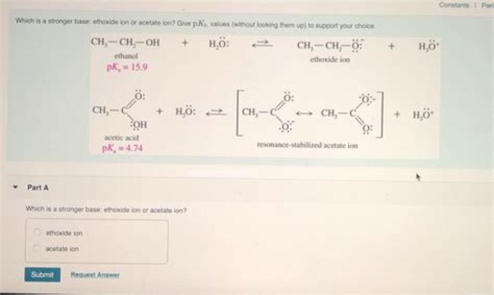 Which is a stronger base Ethoxide ion or acetate ion?