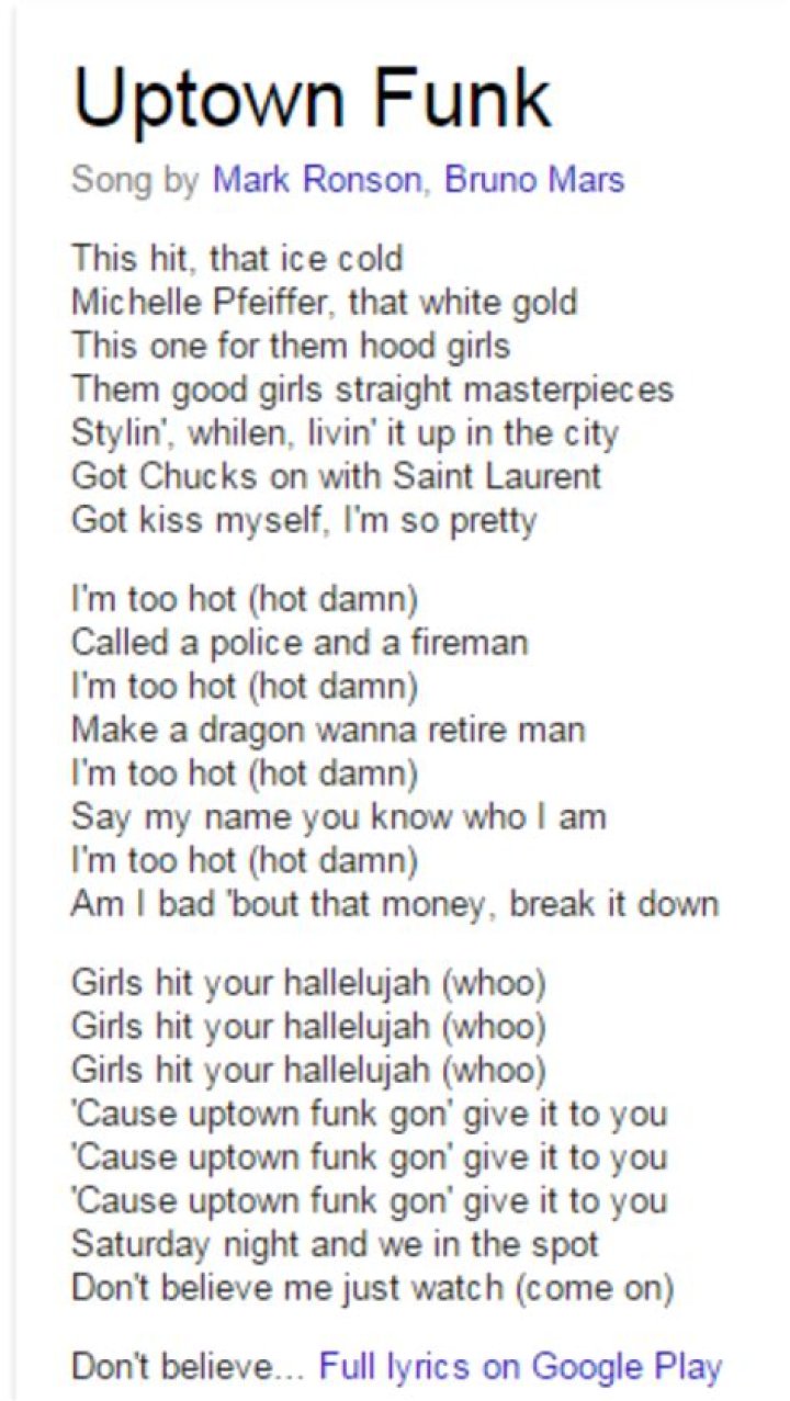 Why does Uptown Funk mention Michelle Pfeiffer?